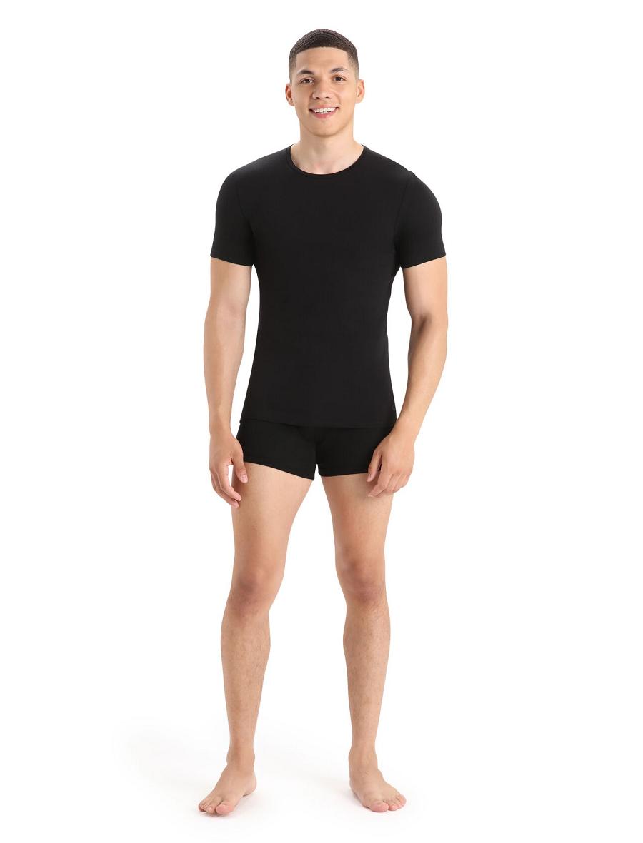 Men's Icebreaker Merino Anatomica Short Sleeve Crewe T-Shirt Underwear Black | CA 1644PJJQ